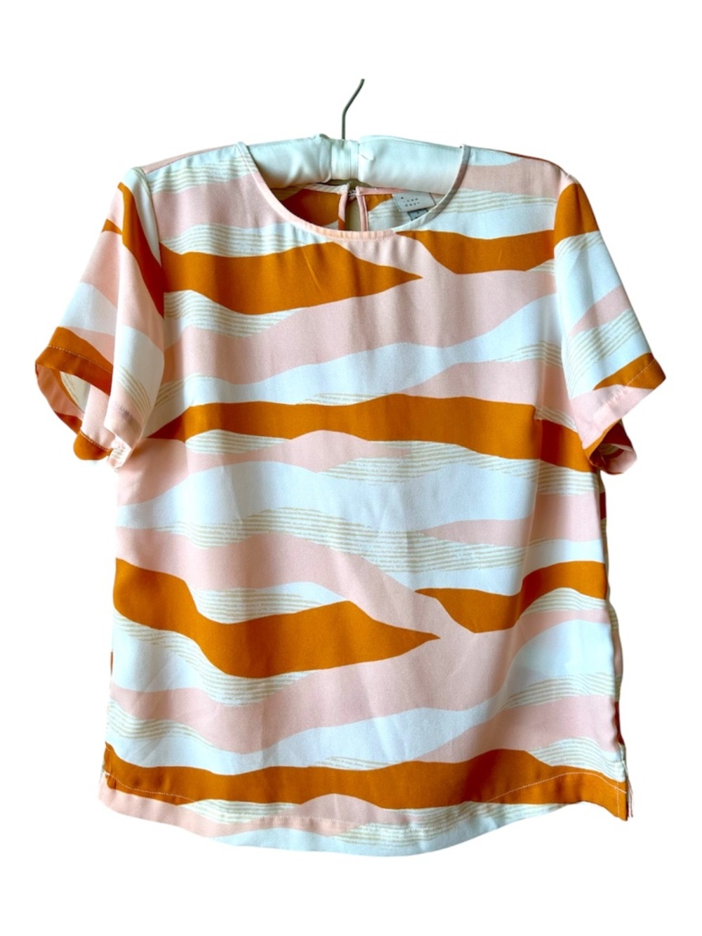 Short Sleeve Top Orange Pink White Wave Abstract A New Day Small